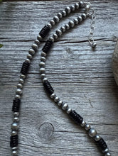 Load image into Gallery viewer, Sterling Silver Multi Bead Black Onyx W Pearls Bead Necklace. 18 inch. Gift