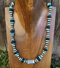 Load image into Gallery viewer, Sterling Silver Onyx Turquoise W Pearls Kokopelli Bead Necklace 18 Inch