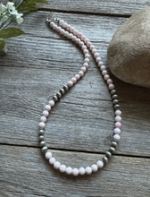 Load image into Gallery viewer, Sterling Silver 6mm Pink Conch Round Bead W Pearls Necklace. 18 inch