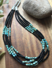 Load image into Gallery viewer, Sterling Silver Multi Strand Black Onyx Turquoise Bead Necklace. 22 Inch