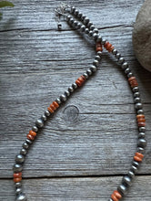 Load image into Gallery viewer, Sterling Silver Multi Bead Orange Spiny Oyster W Pearls Bead Necklace 18 inch
