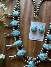 Load image into Gallery viewer, Navajo Sterling Silver White Water Turquoise Squash Blossom Pearls Necklace G