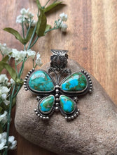 Load image into Gallery viewer, Navajo Sterling Silver Sonoran Gold Turquoise Butterfly Pendant Geneva