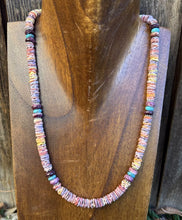 Load image into Gallery viewer, Sterling Silver Multi Color Stone Shell Spiny Turquoise Bead Necklace 18 inch
