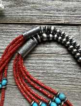 Load image into Gallery viewer, Natural Coral Sleeping Beauty Turquoise Sterling Silver MultiStrand BeadNecklace
