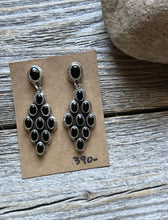 Load image into Gallery viewer, Navajo Native American Sterling Silver Black Onyx Cluster Earrings. Gift Geneva