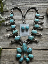 Load image into Gallery viewer, Navajo Sterling Silver White Water Turquoise Squash Blossom Pearls Necklace G
