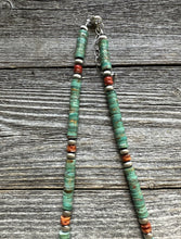 Load image into Gallery viewer, Mens Sterling Silver Green Turquoise Heishi Spiny Bead Necklace. 18 inch