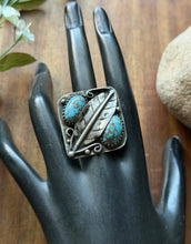 Load image into Gallery viewer, Vintage Old Pawn Navajo Sterling Silver Blue Turquoise Ring Size 7.5 Signed OC