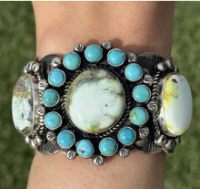 Load image into Gallery viewer, Navajo Sterling Silver Palomino Turquoise Chain Lariat Necklace Cuff Set KY