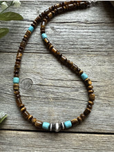 Load image into Gallery viewer, Tigers Eye Multi Stone Turquoise Sterling Silver Bead Necklace. 18 inch Gift