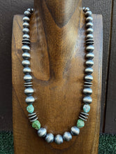 Load image into Gallery viewer, Sterling Silver Pearls Sonoran Gold Turquoise Nuggets Bead Necklace 24 inch