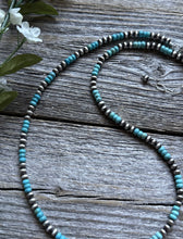 Load image into Gallery viewer, Southwestern Sterling Silver Turquoise 4mm Pearls Bead Necklace. 18 Inch. Gift