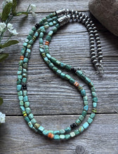 Load image into Gallery viewer, Sterling Silver Multi Strand Blue Green Turquoise Pearls Bead Necklace 30 Inch