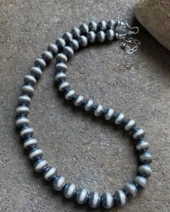 10mm 16 Inch 925 Sterling Silver Oxidized Pearls Bead Necklace Southwestern