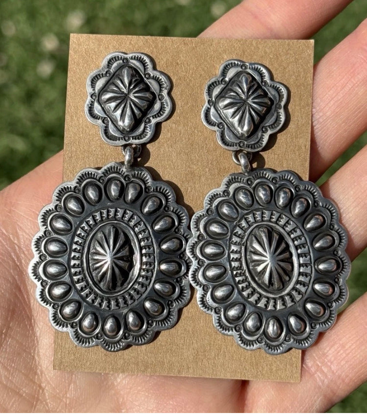 Navajo Native American Sterling Silver Stamped Handmade Earrings T O White