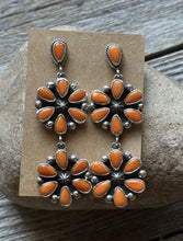 Load image into Gallery viewer, Navajo 925 Sterling Silver Orange Spiny Oyster  Cluster Handmade Earrings LY