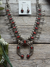 Load image into Gallery viewer, Mini Squash Blossom Sterling Silver Red Coral Shadow Box Necklace Set 22 Inch