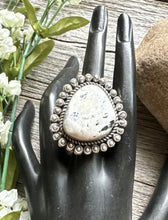 Load image into Gallery viewer, Navajo Sterling Silver White Buffalo Turquoise Adjustable Ring C Yazzie