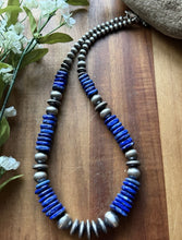 Load image into Gallery viewer, Sterling Silver Graduated Lapis Pearls Bead Necklace. 18 inch. Gift