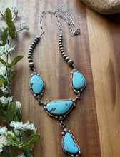 Load image into Gallery viewer, Navajo Sterling Silver Blue Turquoise Lariat Pearls Bead Chain Necklace R Yazzie