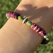 Load image into Gallery viewer, Purple Spiny Oyster Sonoran Gold Turquoise Sterling Silver Pearls Bead Bracelet