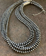 Load image into Gallery viewer, 5mm Multi Strand 925 Sterling Silver Oxidized Pearls Bead Necklace 34 Inch