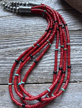 Load image into Gallery viewer, Sterling Silver Multi Strand Red Coral Bead Necklace 22 Inch