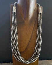 Load image into Gallery viewer, 5mm Multi Strand 925 Sterling Silver Oxidized Pearls Bead Necklace 34 Inch