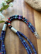 Load image into Gallery viewer, Sterling Silver Multi Strand Stone Lapis Pearls Bead Necklace 26 Inch Navajo RD