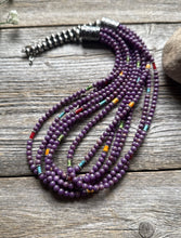 Load image into Gallery viewer, Sterling Silver Multi Strand Stone Purple Pearls Bead Necklace. 24 inch