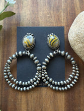 Load image into Gallery viewer, Navajo Sterling Silver Yellow Bumblebee Jasper Pearl Double Loop Earrings Etta