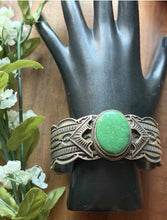 Load image into Gallery viewer, Navajo Native Sterling Silver Green Damele Turquoise Cuff Bracelet Maloney