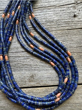 Load image into Gallery viewer, Sterling Silver Multi Strand Stone Lapis Pink Coral Bead Necklace. 26 inch