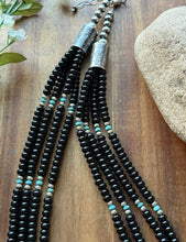 Load image into Gallery viewer, Sterling Silver Multi Strand Black Onyx Turquoise Pearls Bead Necklace. 22 Inch