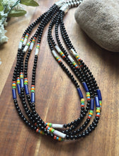 Load image into Gallery viewer, Sterling Silver Multi Strand Stone Black Onyx Bead Necklace. 22 Inch