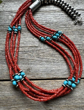 Load image into Gallery viewer, Natural Coral Sleeping Beauty Turquoise Sterling Silver MultiStrand BeadNecklace