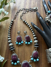 Load image into Gallery viewer, Navajo Sterling Silver Purple Spiny Oyster Turquoise Necklace Cuff Set