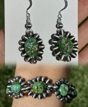 Load image into Gallery viewer, Floral Sterling Silver Sonoran Gold Turquoise Pearls Bead Bracelet Earrings