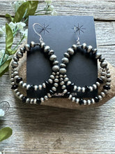 Load image into Gallery viewer, Southwestern Sterling Silver Black Onyx Pearls Double Loop Earrings 2.5 Inch