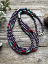 Load image into Gallery viewer, Sterling Silver Multi Strand Stone Purple Pearls Bead Necklace. 30 inch