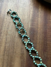 Load image into Gallery viewer, Floral Sterling Silver Blue Green Turquoise Bead Bracelet. 7 Inch