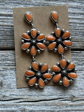 Load image into Gallery viewer, Navajo 925 Sterling Silver Orange Spiny Oyster  Cluster Handmade Earrings LY