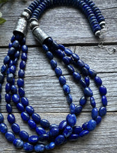 Load image into Gallery viewer, Sterling Silver Multi Strand Lapis W Pearls Bead Necklace. 28 inch