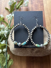 Load image into Gallery viewer, Sterling Silver Turquoise Nuggets Pearls Bead Loop Hoop Earrings.