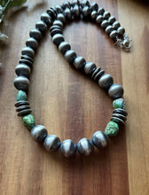 Load image into Gallery viewer, Sterling Silver Pearls Sonoran Gold Turquoise Nuggets Bead Necklace 24 inch