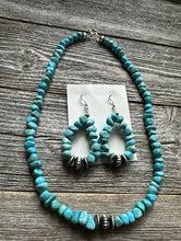 Load image into Gallery viewer, Sterling Silver Blue Turquoise Nuggets Bead Necklace W Earrings Set Gift 18 Inch