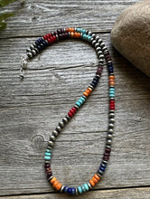 Load image into Gallery viewer, Southwestern 925 Sterling Silver Multi Stone W Pearls Bead Necklace 22 Inch Gift