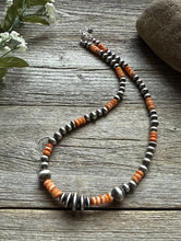 Load image into Gallery viewer, Orange Spiny Oyster Multi Graduated Sterling Silver Pearls Bead Necklace 18 inch