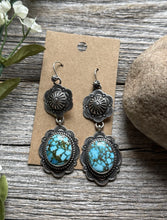 Load image into Gallery viewer, Navajo Sterling Silver Kingman Spiderweb Turquoise Earrings A Albert Jake